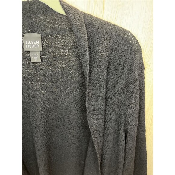 Eileen Fisher Italian Yarn Wool Black Cardigan Sweater Top Shirt Size Medium - Picture 2 of 8